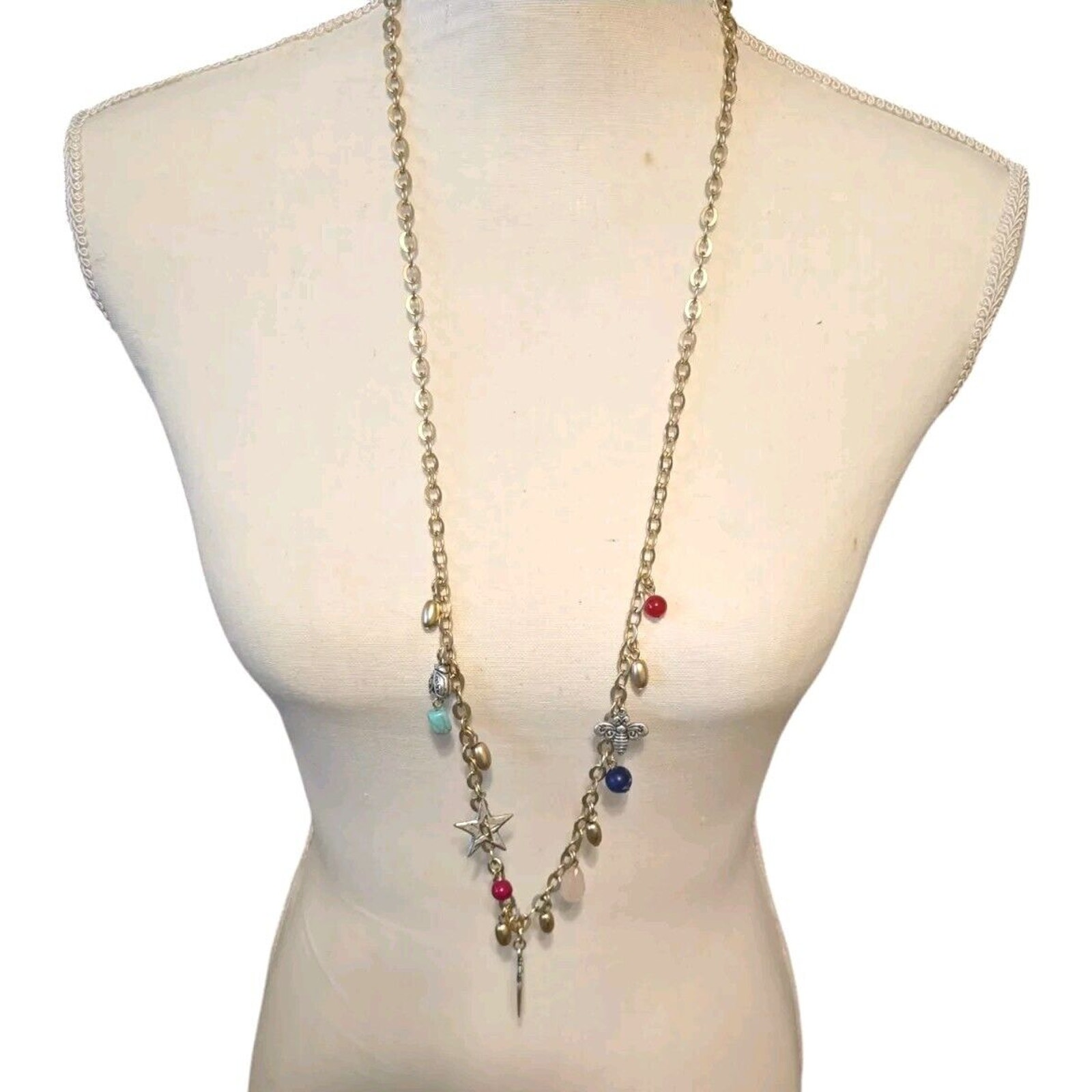 Chicos Necklace Chico’s Multicolor Charm Beaded Red Blue Green 34" 36"